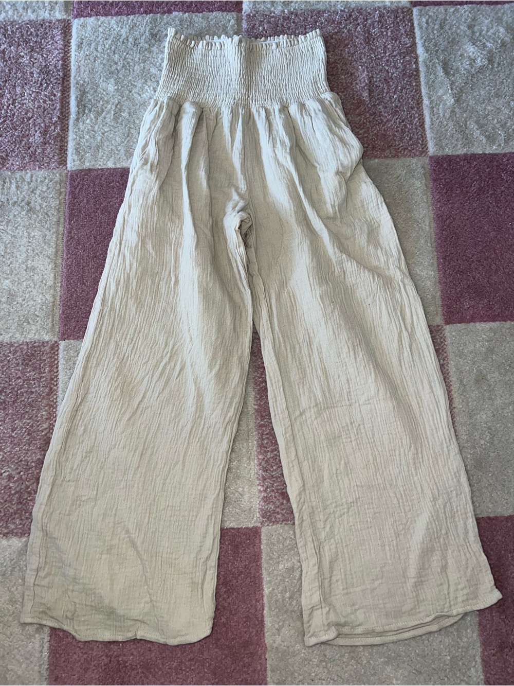 Women’s Wide-Leg Smocked Waist Pants - Cream